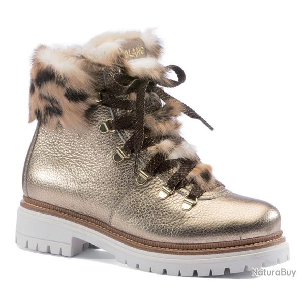 Boots femme en cuir m�tallis� fourr�e mouton et col lapin l�opard - Olang CORONA 38 38 or semelle la