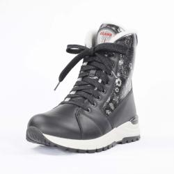 Bottes d'hiver pour femme en cuir noir et col en cuir vernis fleuri noir 38 noir 38