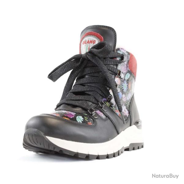 Bottillons pour Femme en cuir hydro noir et tige fleurie color�e 38 38 multicolore 1