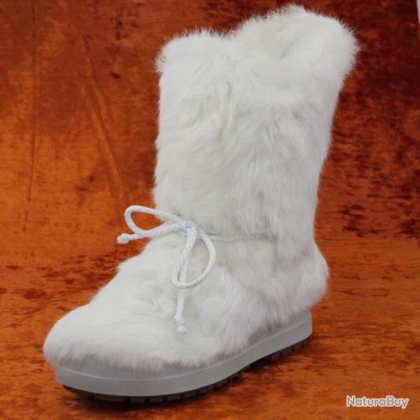 Bottes chaudes pour femmes en fourrure v�ritable de lapin blanc - Olang CLARISSA 38 blanc 38