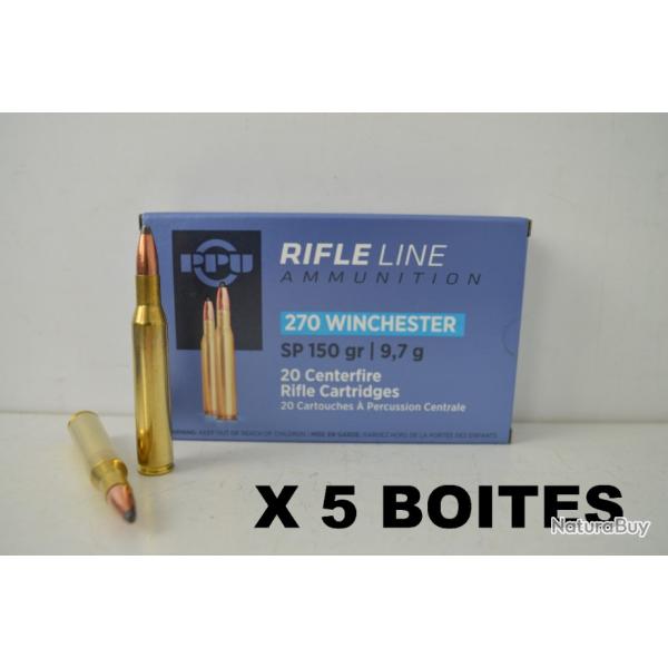 5 Boite de Balles Calibre Partizan 270 Winchester 150gr SP