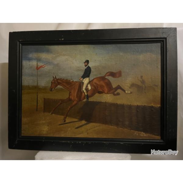 Huile sur toile le vainqueur du derby   Sign�e Philippe Ledieu