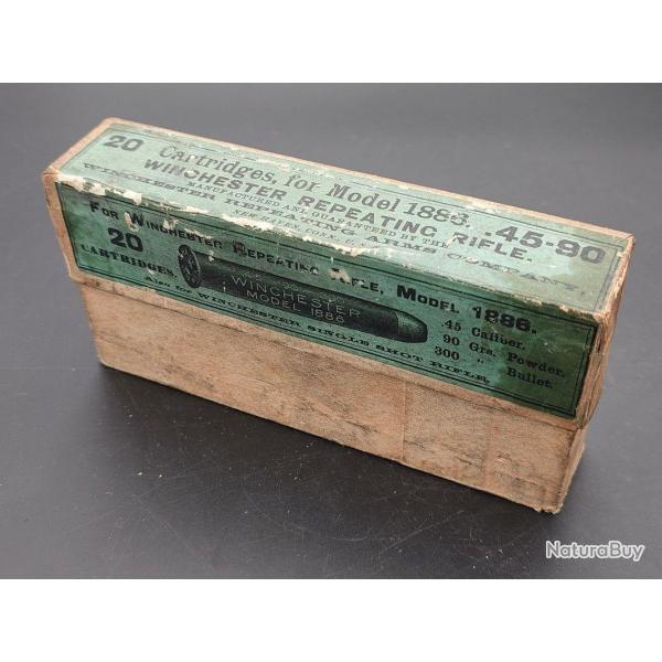 45-90 WINCHESTER 1886 BOITE DE 20 CARTOUCHES MUNITIONS CAILBRE 45-90WCF Tr�s bon  XIX eme Categorie 