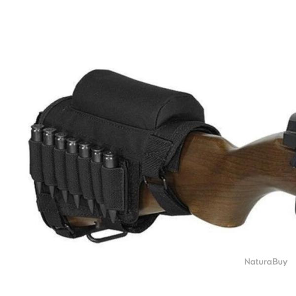 Repose-Joue Tactique pour Fusil avec �tui 7 Cartouches - Ambidextre et Ajustable Noir