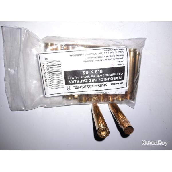 Douilles non amorc�es Sellier & Bellot - boite de 20 pi�ces - cal 9.3X62