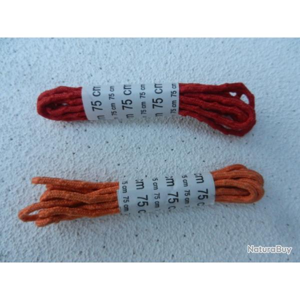 2 paire de lacets fran�ais neufs  longueur 75 cm - couleur rouge et couleur orange