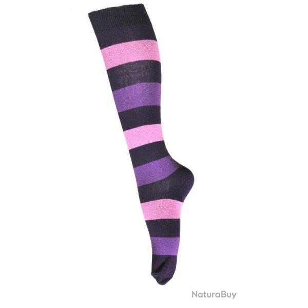 Chaussettes hautes ray�es coton femme 34/36 ray� violet mauve violetF