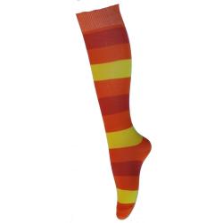Chaussettes hautes ray&eacute;es coton femme 34/36 ray&eacute; orange 2 -jaune