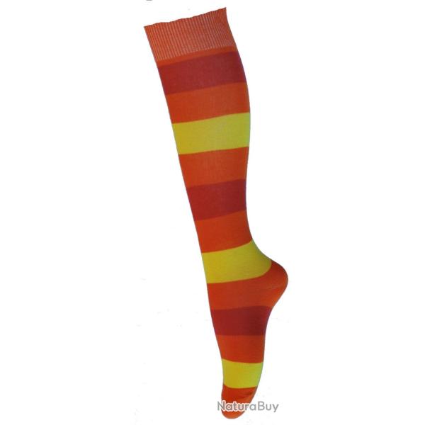 Chaussettes hautes ray�es coton femme 34/36 ray� orange 2 -jaune
