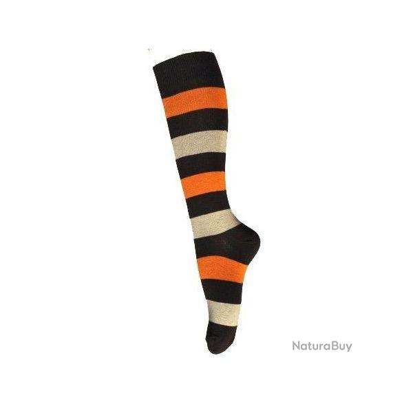 Chaussettes hautes ray�es coton femme 34/36 ray� marron orange