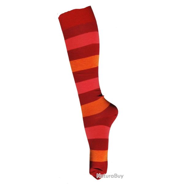 Chaussettes hautes ray�es coton femme 34/36 ray� bordeau orange