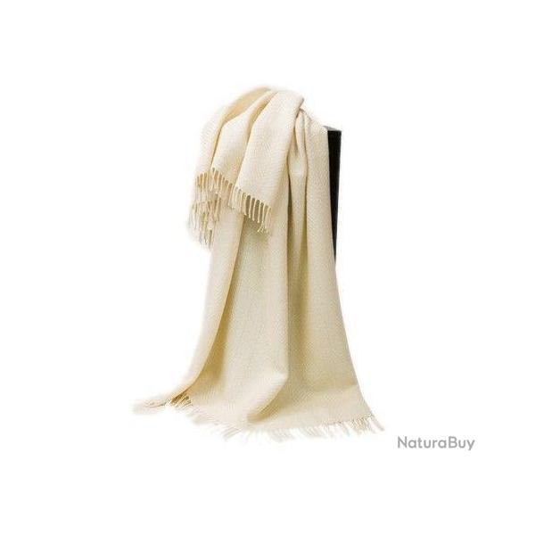 Plaid luxueux pure laine Baby ALPAGA uni blanc �cru