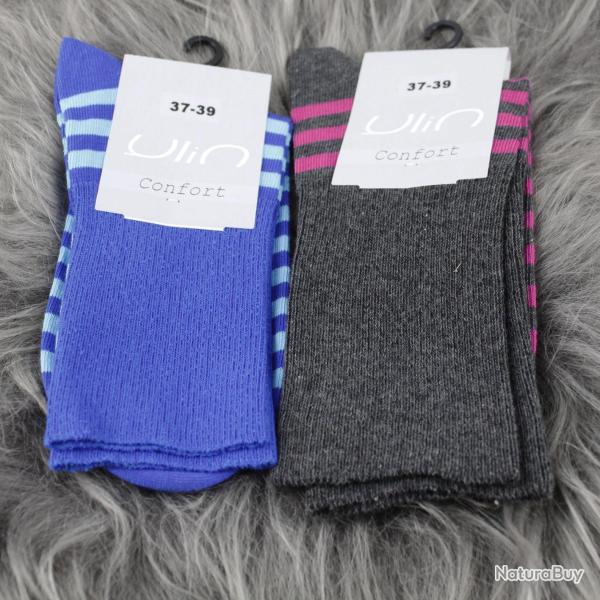 Chaussettes femme non comprimantes coton ray� 37/39 ray� bleu