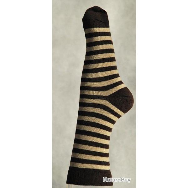 Offre d�s 3 paires de chaussettes ray�es coton d'Egypte Femme 34/36 ray� marron&beige