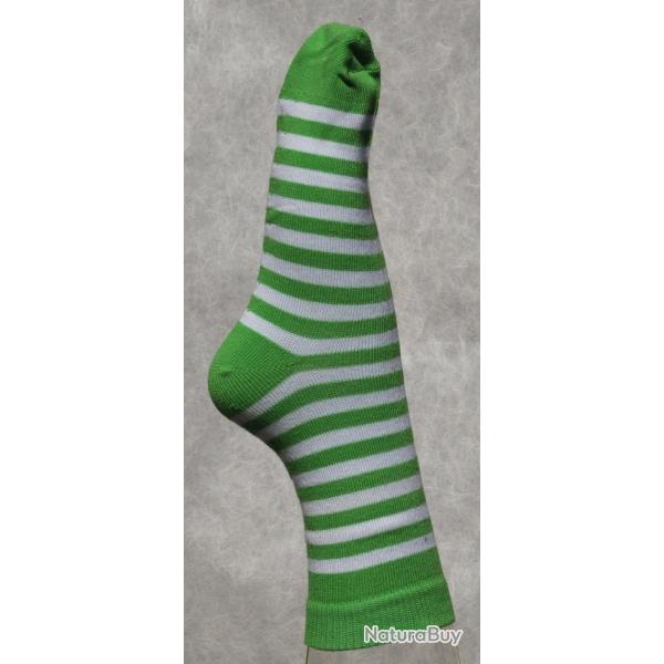 Offre d�s 2 paires de chaussettes ray�es coton d'Egypte Femme vert 31/33