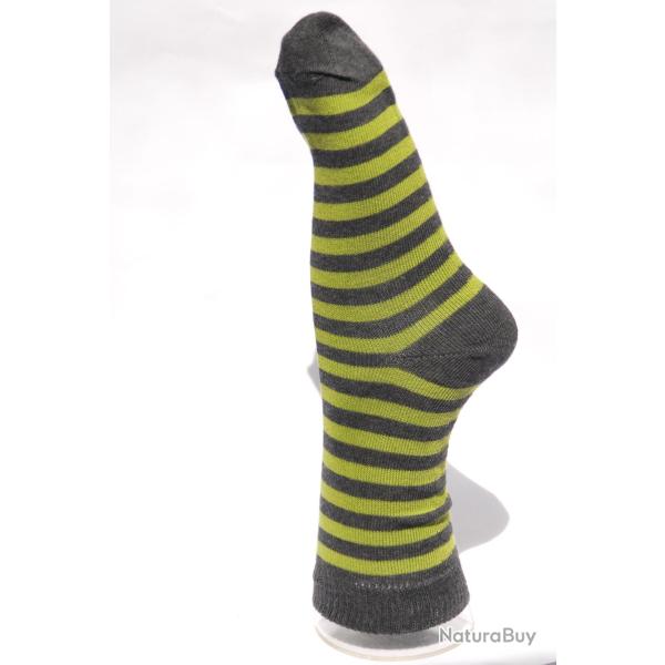 Offre d�s 2 paires de chaussettes ray�es coton d'Egypte Femme 34/36 ray� vert gris