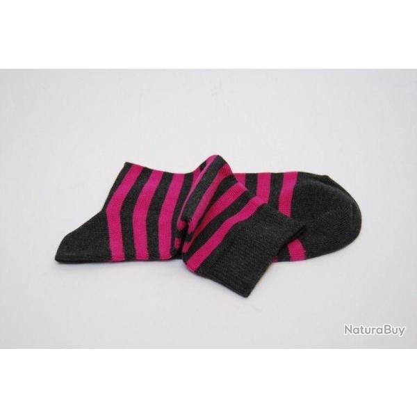 Offre d�s 2 paires de chaussettes ray�es coton d'Egypte Femme 34/36 ray� fushia gris