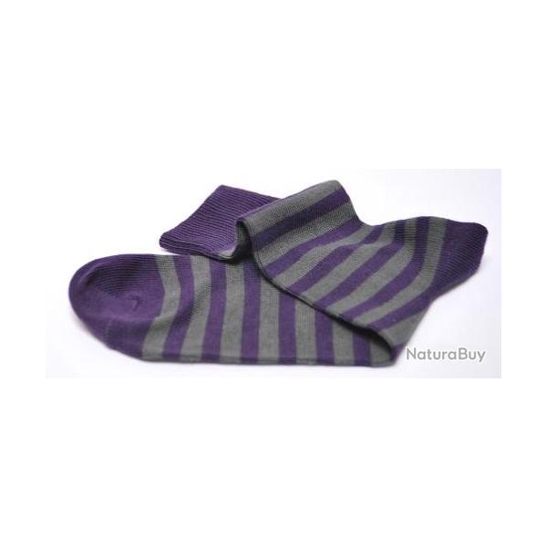Offre d�s 2 paires de chaussettes ray�es coton d'Egypte Femme 43/45 ray� gris F violet