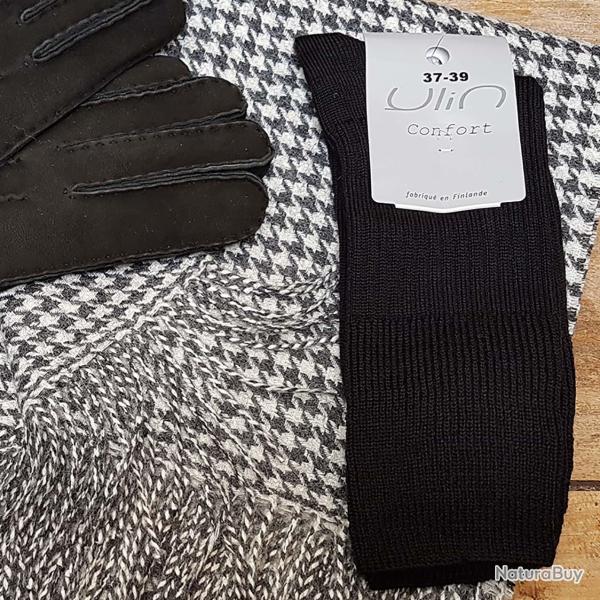 Chaussettes chaudes homme en laine m�rinos non comprimantes  noir  40/42