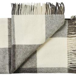 Plaid &agrave; carreaux en pure laine vierge scandinave gris chin&eacute;