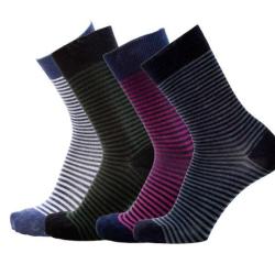 Chaussettes chaudes laine fines 75 ray&eacute;es ou unies pour Homme 40/45 ray&eacute; marine&blanc court/mollet