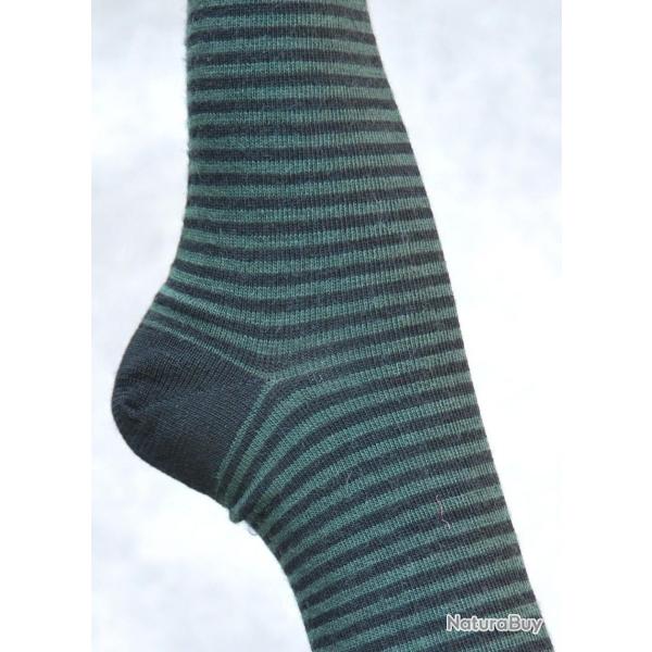 Chaussettes chaudes laine fines 75 ray�es ou unies pour Homme 40/45 court/mollet ray� noir et kaki