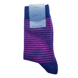 Chaussettes chaudes laine fines 75 ray&eacute;es ou unies pour Homme 40/45 court/mollet ray&eacute; fushia marine