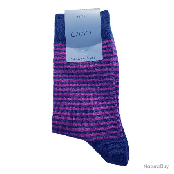 Chaussettes chaudes laine fines 75 ray�es ou unies pour Homme 40/45 court/mollet ray� fushia marine