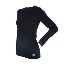 Haut femme pure laine m&eacute;rinos manches longues et dentelle noir M (m&eacute;dium)