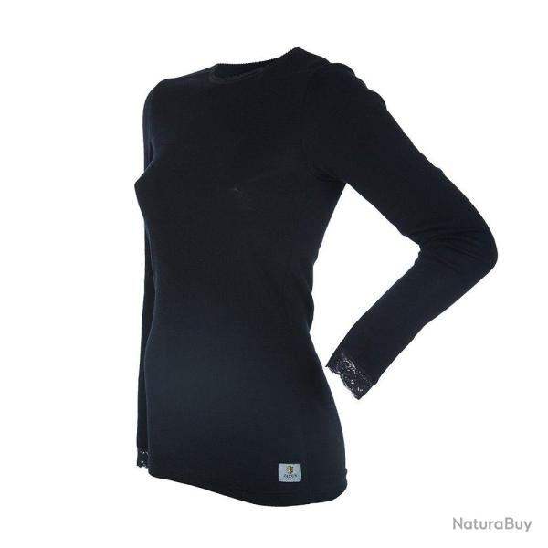 Haut femme pure laine m�rinos manches longues et dentelle  noir  M (m�dium)