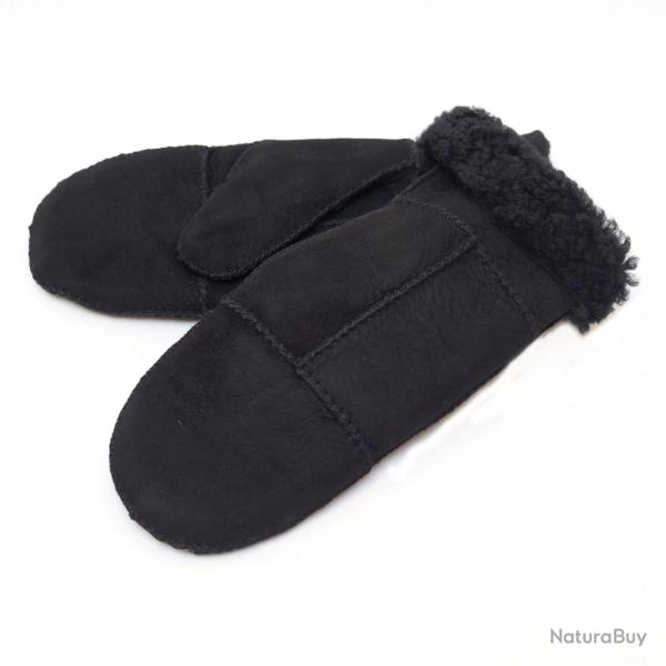 Moufles homme et femme chaudes en peau d agneau retourn�e noir cm