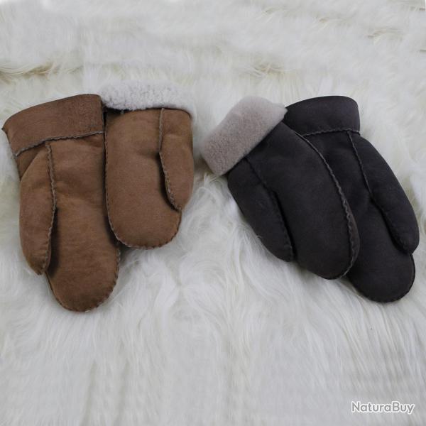 Moufles homme et femme chaudes en peau d agneau retourn�e cm moka