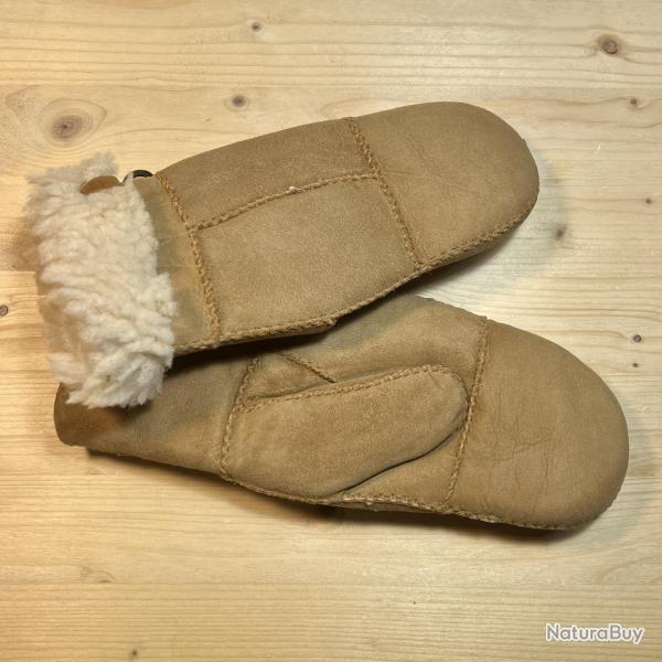 Moufles homme et femme chaudes en peau d agneau retourn�e cm moka