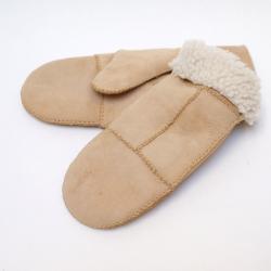Moufles homme et femme chaudes en peau d agneau retourn&eacute;e beige cm