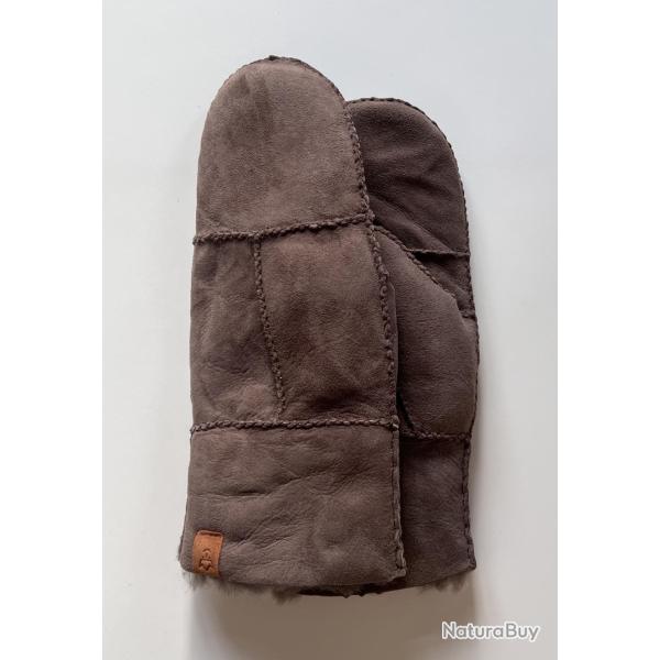 Moufles homme et femme chaudes en peau d agneau retourn�e cm TAUPE