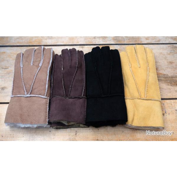 Gants en peau d'agneau retourn�e unisexe 7 cm marron fonc�