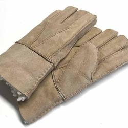 Gants en peau d'agneau retourn&eacute;e unisexe beige 7 cm