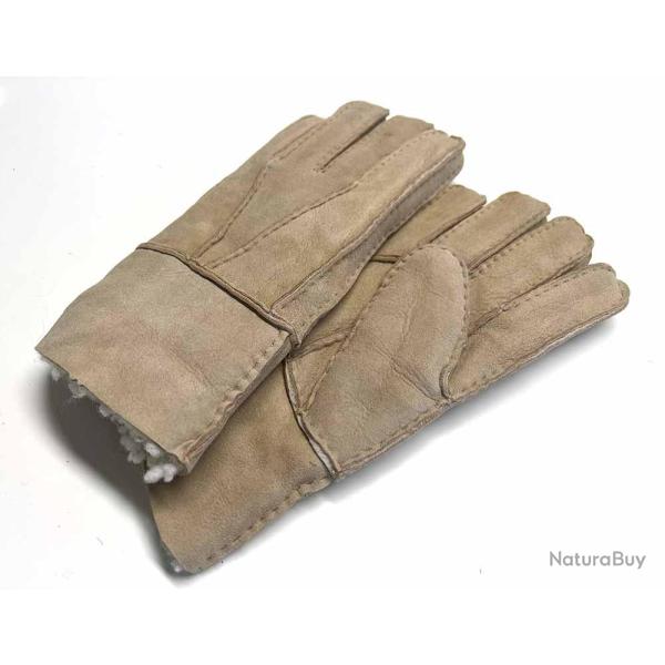 Gants en peau d'agneau retourn�e unisexe beige 7 cm