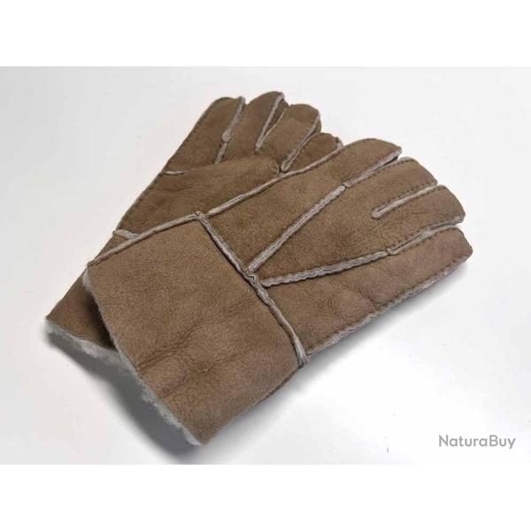 Gants en peau d'agneau retourn�e unisexe 10 cm TAUPE