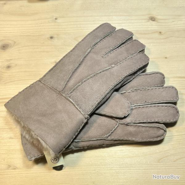 Gants en peau d'agneau retourn�e unisexe 10 cm TAUPE