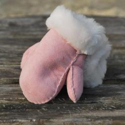 Moufles enfant et femme en luxueuse peau d'agneau rose 7