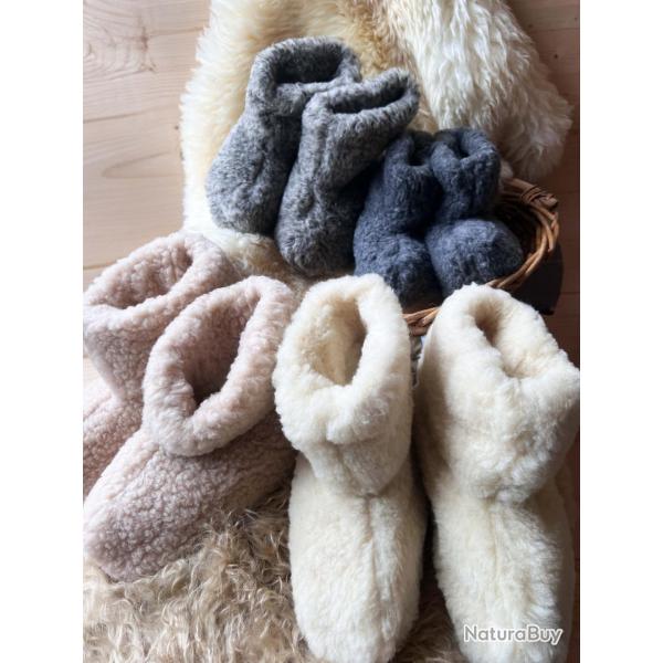 Chaussons boots chauds en pure laine blanc �cru 39/40