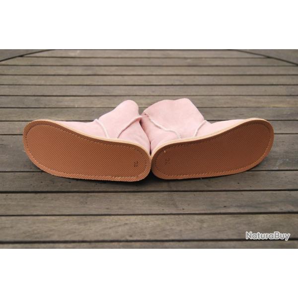 Chaussons bottes b�b� enfant peau de mouton moka ou rose rose 20