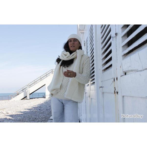 Gilet homme et femme pure laine m�rinos col fermeture ZIP blanc �cru 1