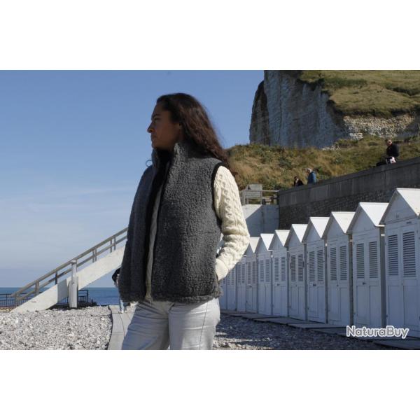 Gilet homme et femme pure laine m�rinos col fermeture ZIP gris anthracite 2