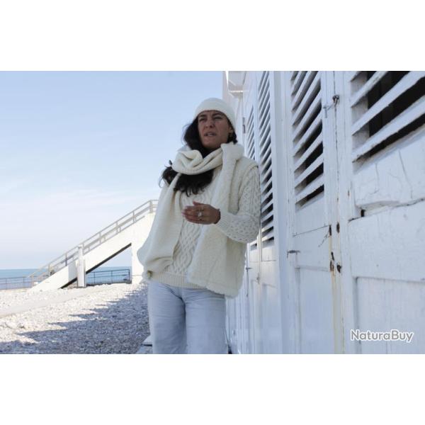 Gilet homme et femme pure laine m�rinos col fermeture ZIP blanc �cru 0