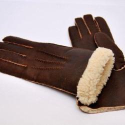 Gants chauds peau d agneau lain&eacute;e type aviateur brun cm