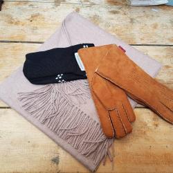 Gants chauds peau d'agneau lain&eacute;e type aviateur 10 cm moka