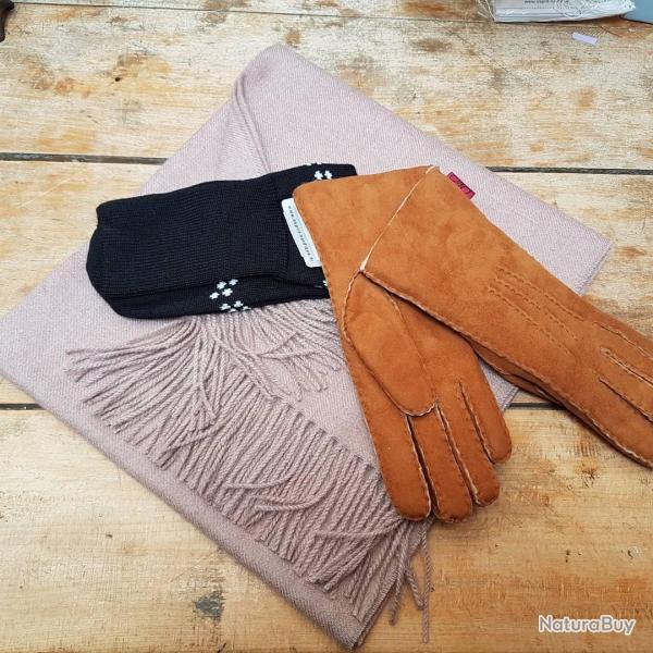 Gants chauds peau d agneau lain�e type aviateur moka cm