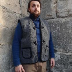 Gilet de Berger chaud pure laine &agrave; brandebourg gris anthracite 2